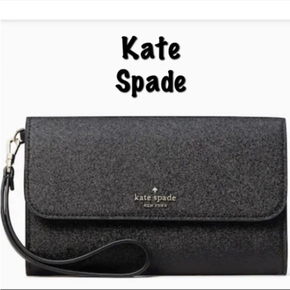Kate Spade large black glitter tech phone wallet/ wristlet